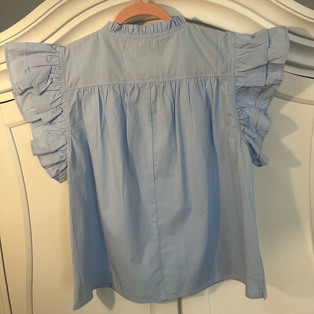 Blue Split Frill Neck Ruffle Layer
Sleeve Top NWT Medium - Picture 5 of 6